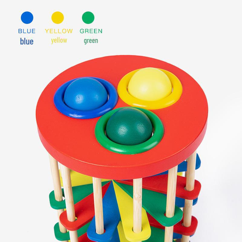 Jucărie Colorată din Lemn cu Scară cu Bile de Bătut pentru Coordonare Mână-Ochi și Dezvoltare la Vârsta Copilăriei Timpurii.