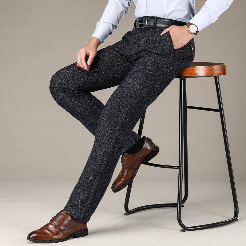 Autumn Winter Men 'S Thick Casual Pants Business Small Straight Gray Elastic Trousers Male Brand Clothing