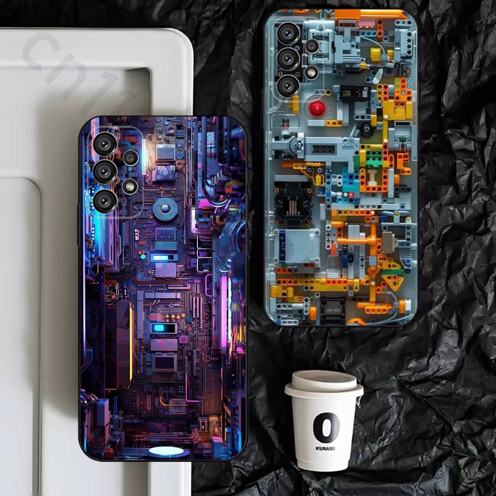 Creative Circuit Board Phone Case For Samsung S9,S10,S20,S10,S21,S25,S24,S23,Ultra,FE,Plus,Lite,Soft Silicone Black Cover