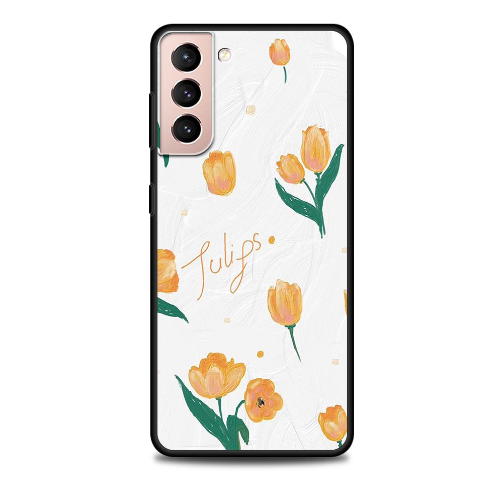 Etui Art Retro Olej Malowanie Kwiaty do Samsung Galaxy S22 Ultra Telefon Pokrowiec S21 S20 FE S10 S9 S8 Plus S10e S7 Edge Czarny Miękki