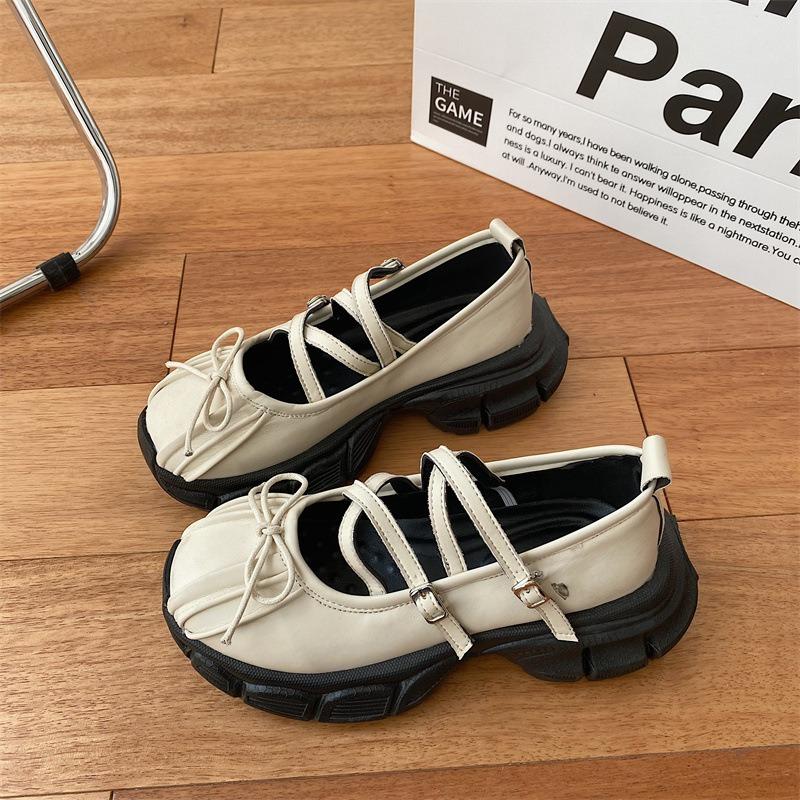 Designer Chunky Women Mary Jane Shoes Autumn Fashion Shallow Butterfly-knot Platform Flat Shoes Ladies Casual Outdoor Shoes