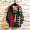 Men Spring Shirt Colorblock Plaid Print Single-breasted Loose Long Sleeve Lapel Buttons Streetwear Casual Cardigan Shirt Coat