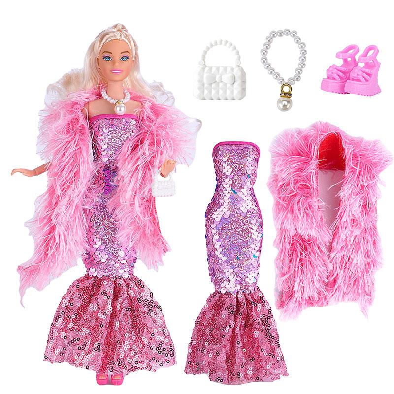 Nové šaty pro panenky Módní kabát Mořské panny Lesklé flitry Šaty s rybí ocasem Krajková sukně Šaty Oblečení pro panenku Miminko Vánoční hračky Dárek