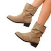Buty z polaru damskie plisowane buty rycerskie popularne nowe wiosenno-jesienne zimowe pluszowe na grubym obcasie modne buty okrągłe skarpetkowe buty