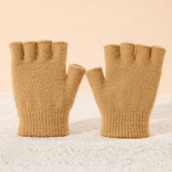 Kids Knitted Gloves Winter Half Finger Gloves Soft Color Block Warm Wrist Gloves for Boys Girls Indoor Outdoor Use