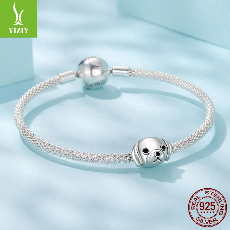 Cute Golden Retriever Diy Beaded Jewelry Accessories, Exquisite Animal S925 Sterling Silver Beads Loose Beads