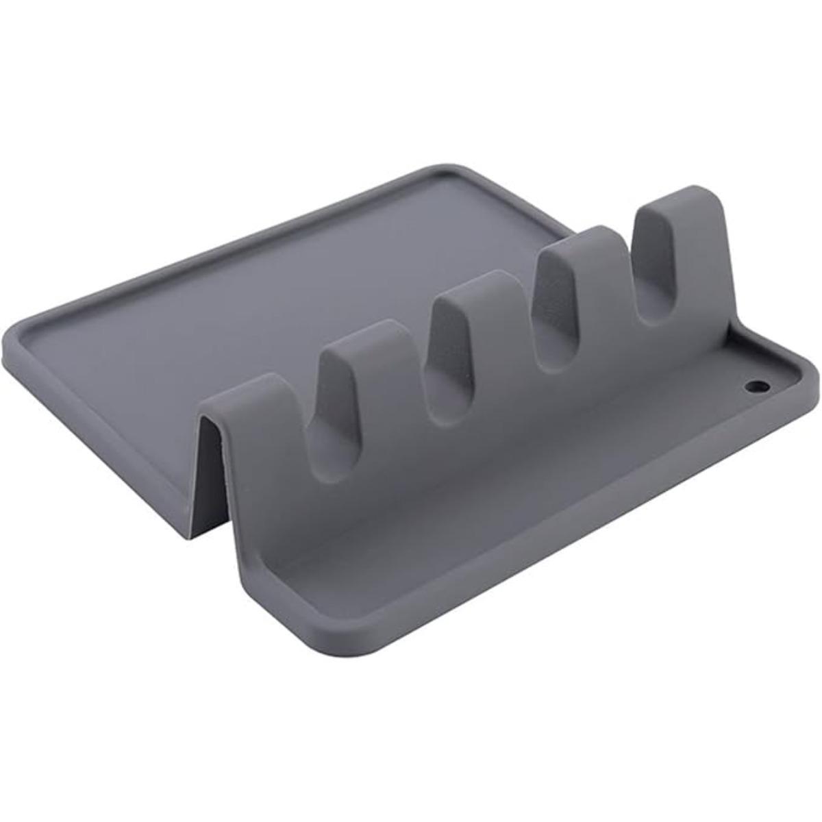 

Подставка для кухонной силиконовой утвари с подставкой для сбора капель, 4 прорези, для кухонной столешницы, термостойкая подставка для ложки, держатель для ложек, без содержания бисфенола А, для ложек, лопаток серый