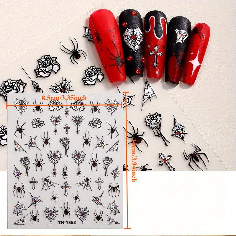 6Sheets 5D Embossed Engraved Halloween Nail Sticker Ghost Skull Pumpkin Pattern Stickers Dark Style Manicure Decals