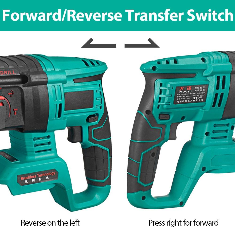 Rechargeable Electric Hammer Power Drill for 18V Battery Multifunction Cordless Brushless Electric Rotary Hammer
