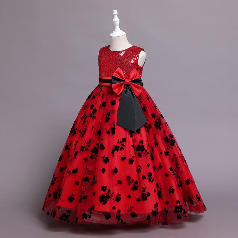 Kids Princess Dress with Sequins and Flower Embroidery Backless Party Birthday Dress for Girls Aged 3-8 Sparkling Sequins Decoration  Girls Toddler