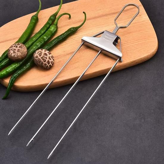 3 Prong Skewers for Grilling Reusable Stainless Steel BBQ Skewers with Push-Off Slider Easy Serving Metal Kabob Skewers Outdoor Grill Accessories