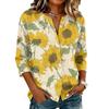 Women's Vintage Floral Print Button Front Henley Collar Shirt Three Quarter Sleeve Lightweight Cotton Linen Blouse