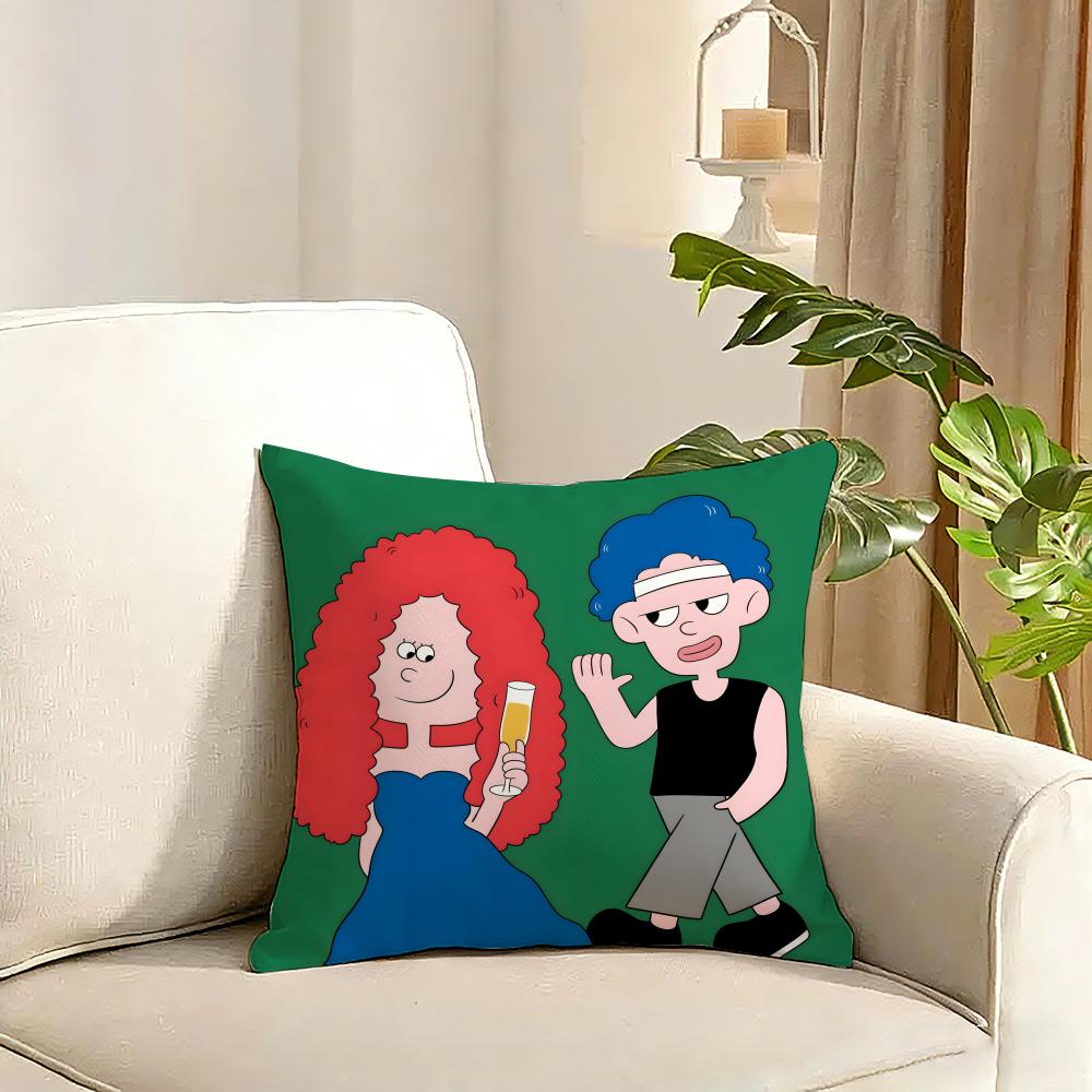 Cute cartoon couple Cushion Cover Reversible Plush Pillow Cover Soft Fluffy Home Decor for Sofa Bedroom