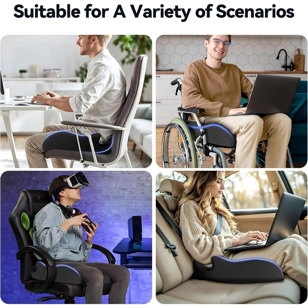 Seat Cushion For Sciatica & Tailbone Pain Relief, X Large Memory Foam Chair Cushion For Long Sitting