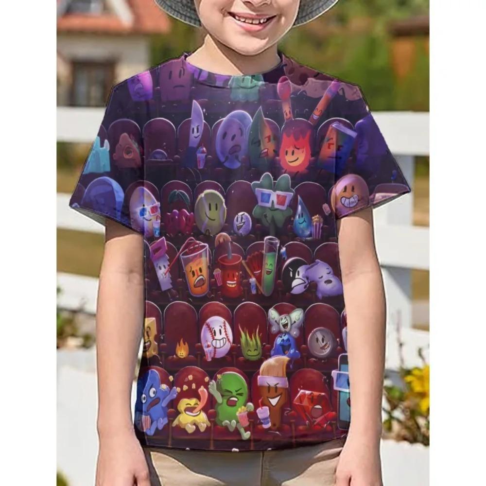 BFDI X Inanimate Insanity 3D Tisk dětské tričko Vysoká kvalita Komiks Děti Léto Kluci/Dívky Kulatý výstřih Pohodlné Měkké Trička Oblečení pro kluky a dívky