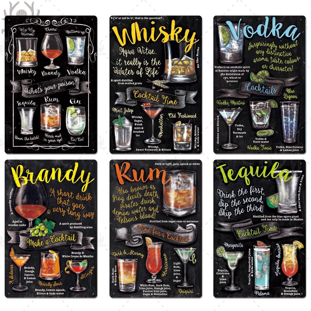 Putuo Decor Tin Signs Plaque Metal Vintage Cocktail Metal Sign Wall Decor for Man Cave Bar Club Iron Painting Decorative Plate