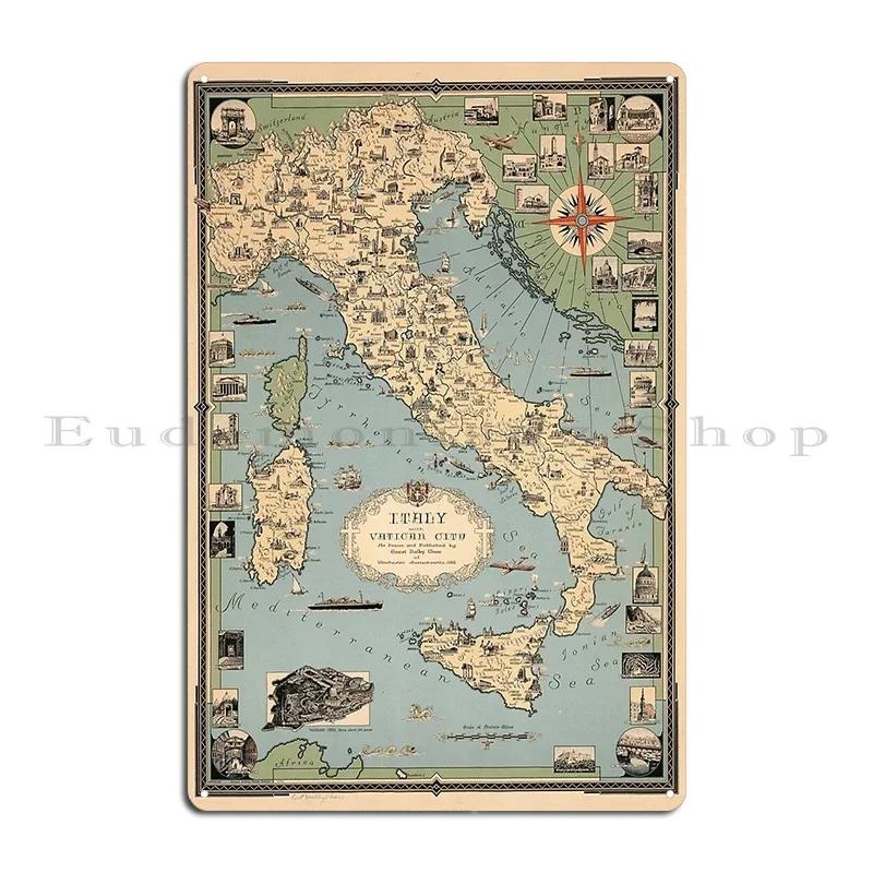 Hartă relief a Italiei redată digital Hartă relief vintage a Italiei Imprimare Cu D Illusion Metal imprimat Semn de perete din tablă Afiș