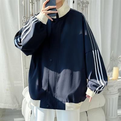 Paltoane Noi de Primăvară și Toamnă, Jachete pentru Bărbați, Casual pentru Bărbați, Topuri Fashion Versatile cu Dungi Largi cu Guler Înalt pentru Adolescenți