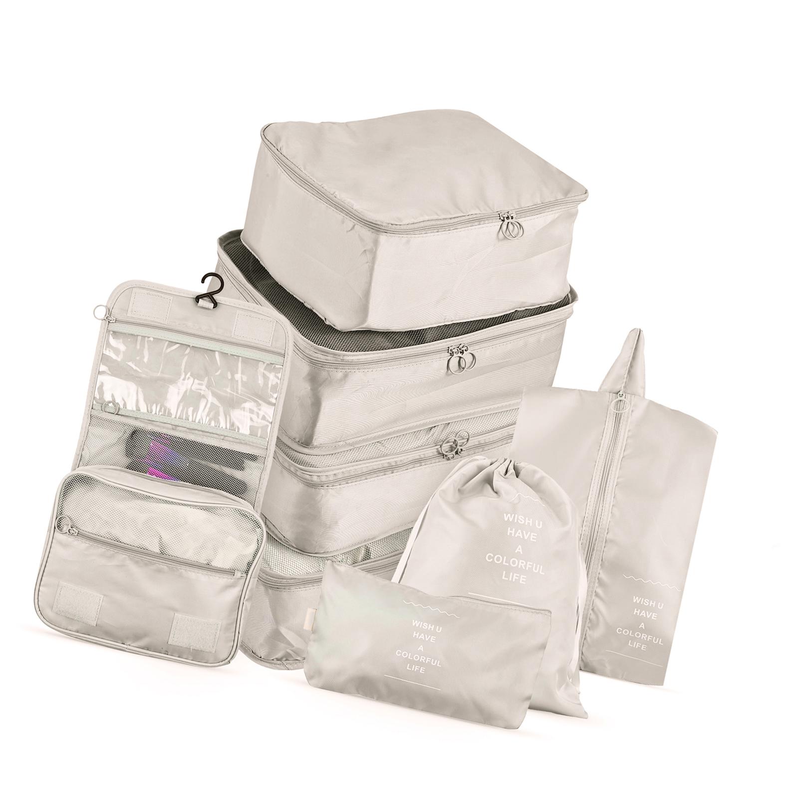 

Storage Bags 8PCS Set Travel Suitcase Packing Set Storage Cases Portable Luggage Clothes Shoe бежевый