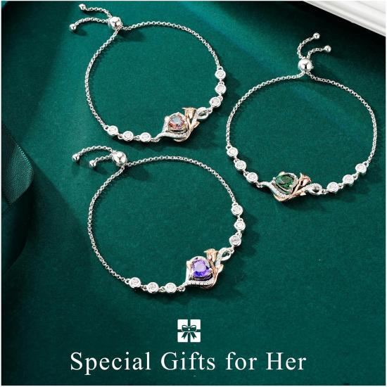 Iefil Rose Heart Birthstone Bracelets for Women