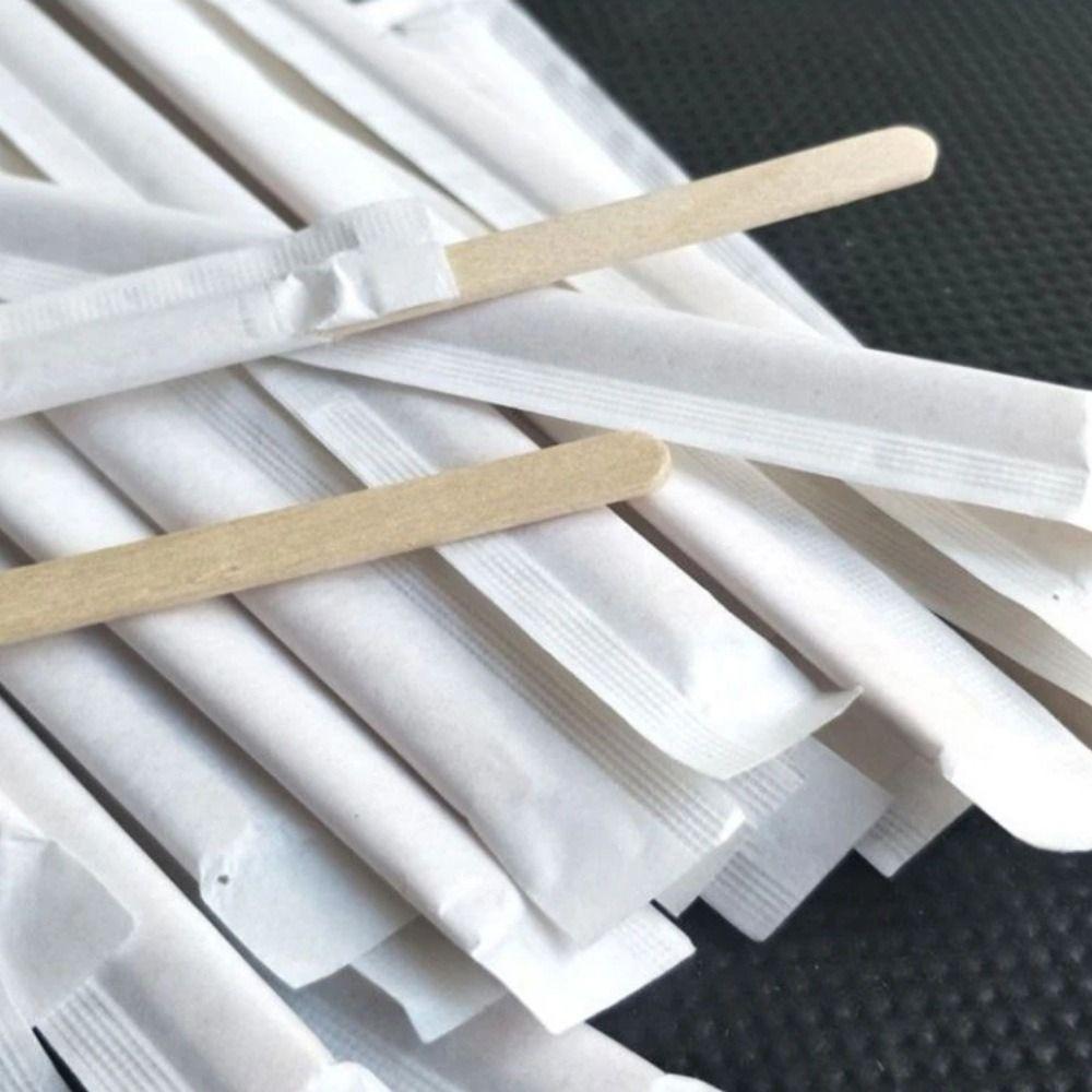 100Pcs Individually Wrapped Wood Blenders Eco-Friendly Stir Sticks Coffee Stirrers Hot Chocolate
