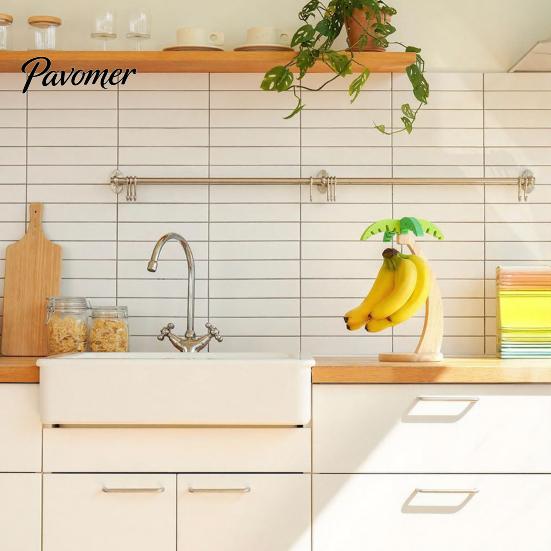 Natural Wood Fruit Stand Wooden Banana Hanger, Coconut Tree Shape, with Metal Hook, Display Tropical Theme Stable Base Rack, for Kitchen Countertop