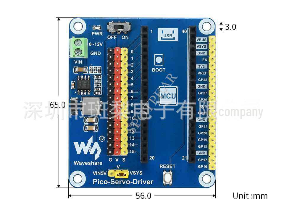 Raspberry Pi Pico Servo Driver Expansion Board: 16-Channel, 16-bit Resolution