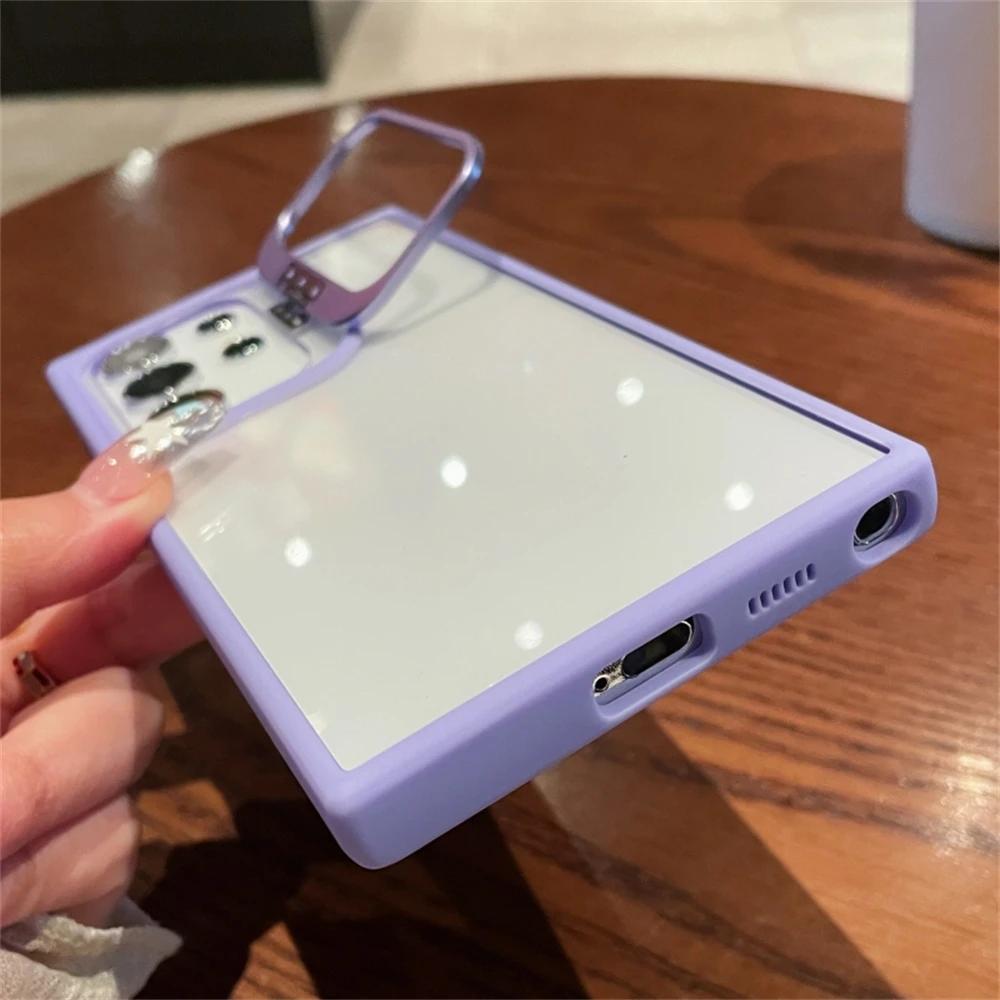 Funda de teléfono transparente con soporte Invisible de lujo para Samsung Galaxy S24 Ultra S23 FE S22 Plus, funda protectora para cámara