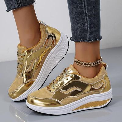 Damen Sneaker Lässig Outdoor Leicht für Mädchen Sneaker Silber Gold Sneaker
