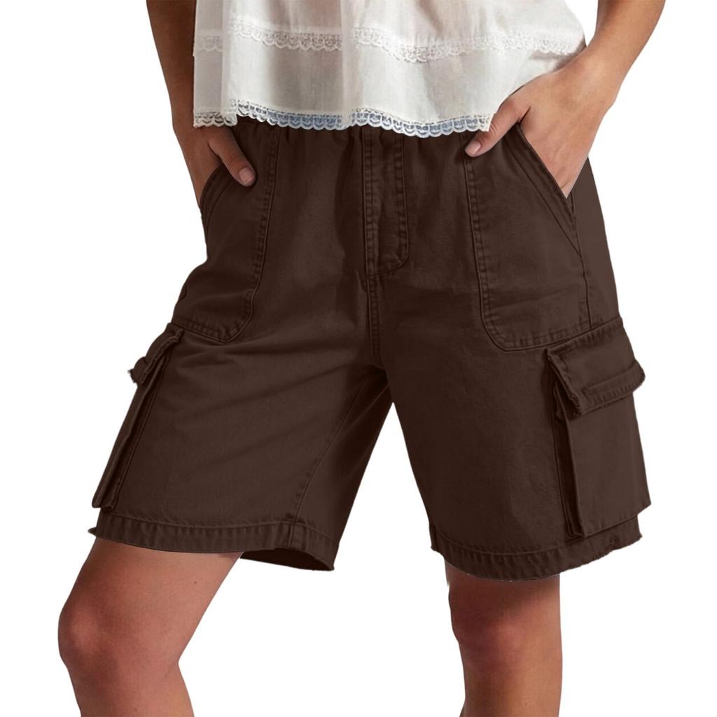 Damen Cargoshorts Für Damen High Waist Weiter Bein Wander-Kurzhosen Lockerer Schnitt Sommer Trainingsshorts Mit Taschen