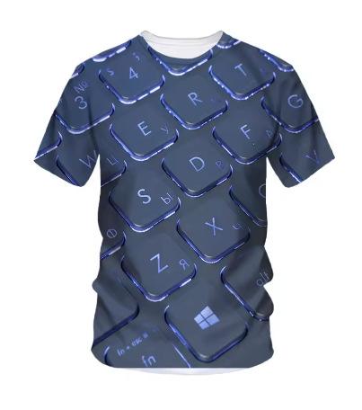 Creative Computer Keyboard 3D Printing T-Shirt Summer Men's Round Neck T-Shirt Trend Short Sleeve Casual Street Loose