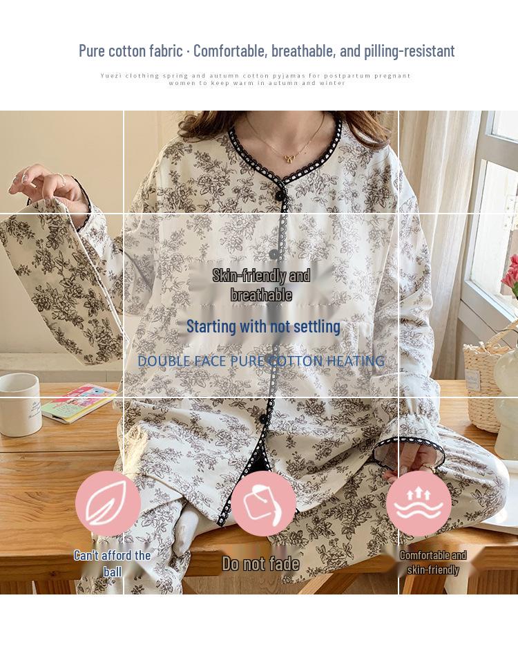 Maternity Pajamas with Built-In Pads for Summer, Postpartum Recovery, Breastfeeding, and Confinement, Suitable for Spring and Autumn.