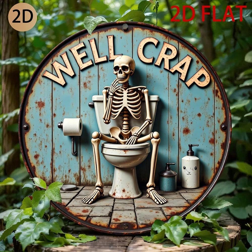 

Gothic Vintage Skeleton Toilet Metal Wall Art Rustic Bathroom Decor Sign 20x20