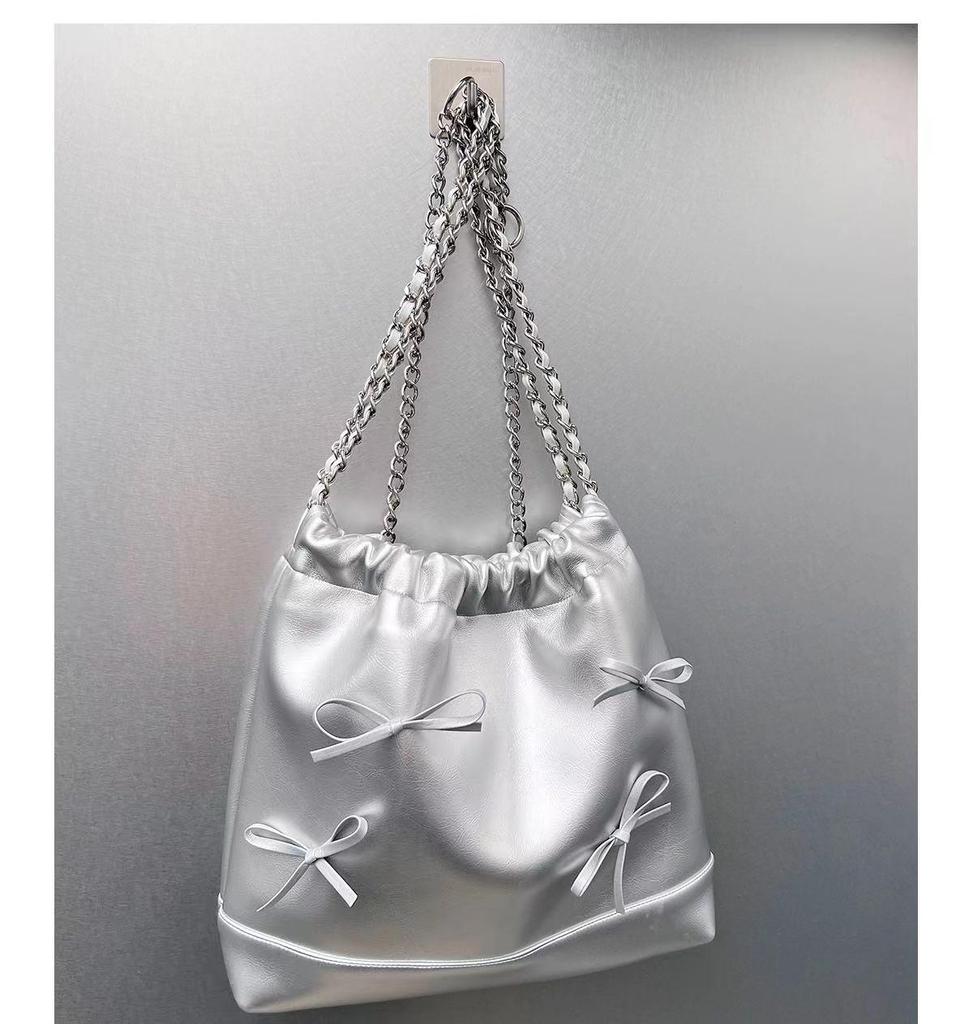 Y2K Drawstring Bow Bag: Soft Leather, Large Capacity, Cute Versatile Shoulder Commuter Bag (2025)