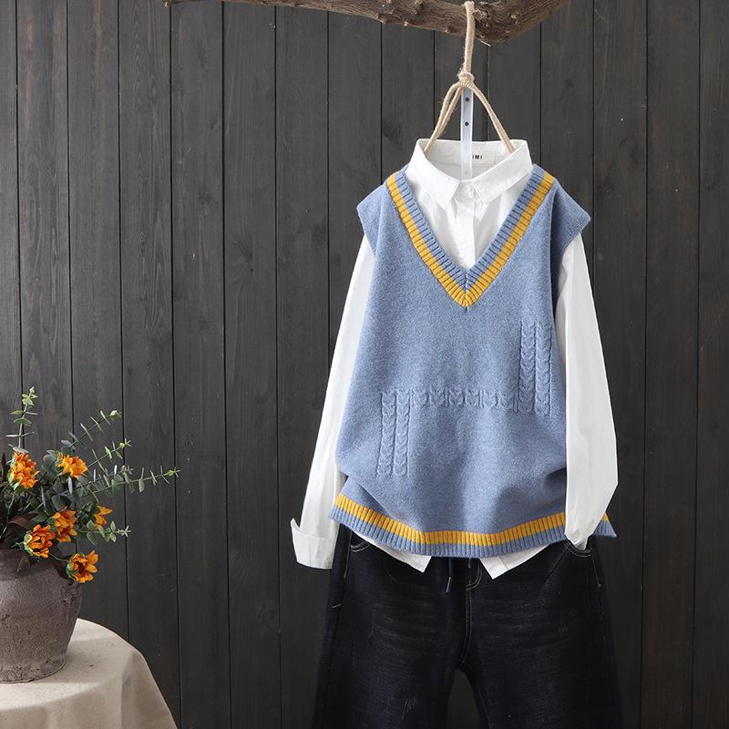 WTEMPO Damen Herbst Winter Strickwaren Ärmellose Pullover Oberbekleidung V-Ausschnitt Strickwesten Einfarbig Casual Pullover