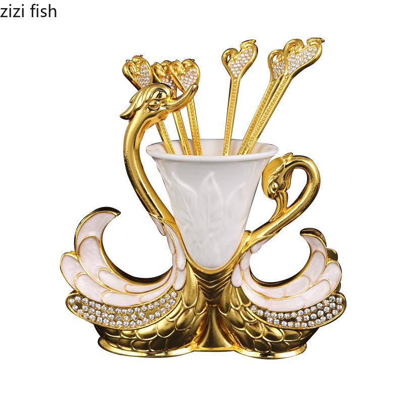 Swan Base Metal Fruit Fork Mooncake Fork Dessert Spoon Tableware Storage Bracket Storage Jar Shelf Storages Rack Organizer