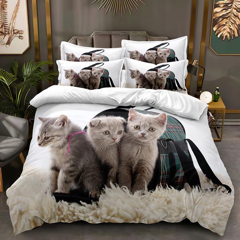 Ensemble de literie en forme d'animal 3D, housse de couette en duvet de chat ou de chien mignon DE135 * 200, housse de couette de luxe pleine taille, housse de literie blanche pour jeunes