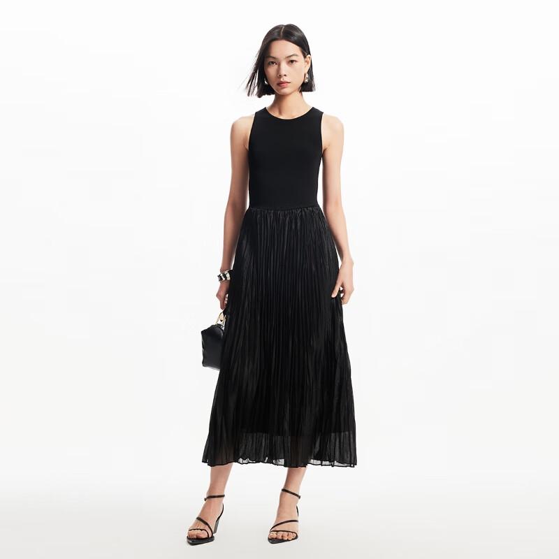 VEROMODA Women's 2024 Summer Solid Pleated A-line Midi Dress