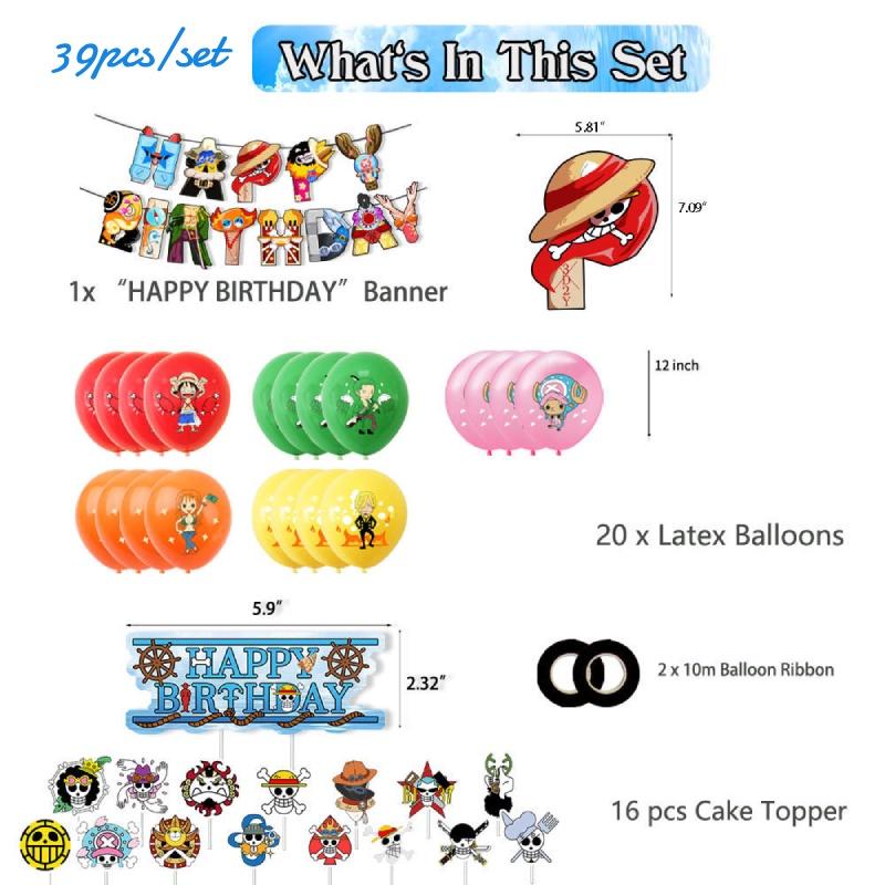 Pirate King Birthday Party Decoration Set Skull Flag Cake Topper Balloon Combo Party Decorations Color Set Flag 18 Balloons 16 Cake Forks 2 Black
