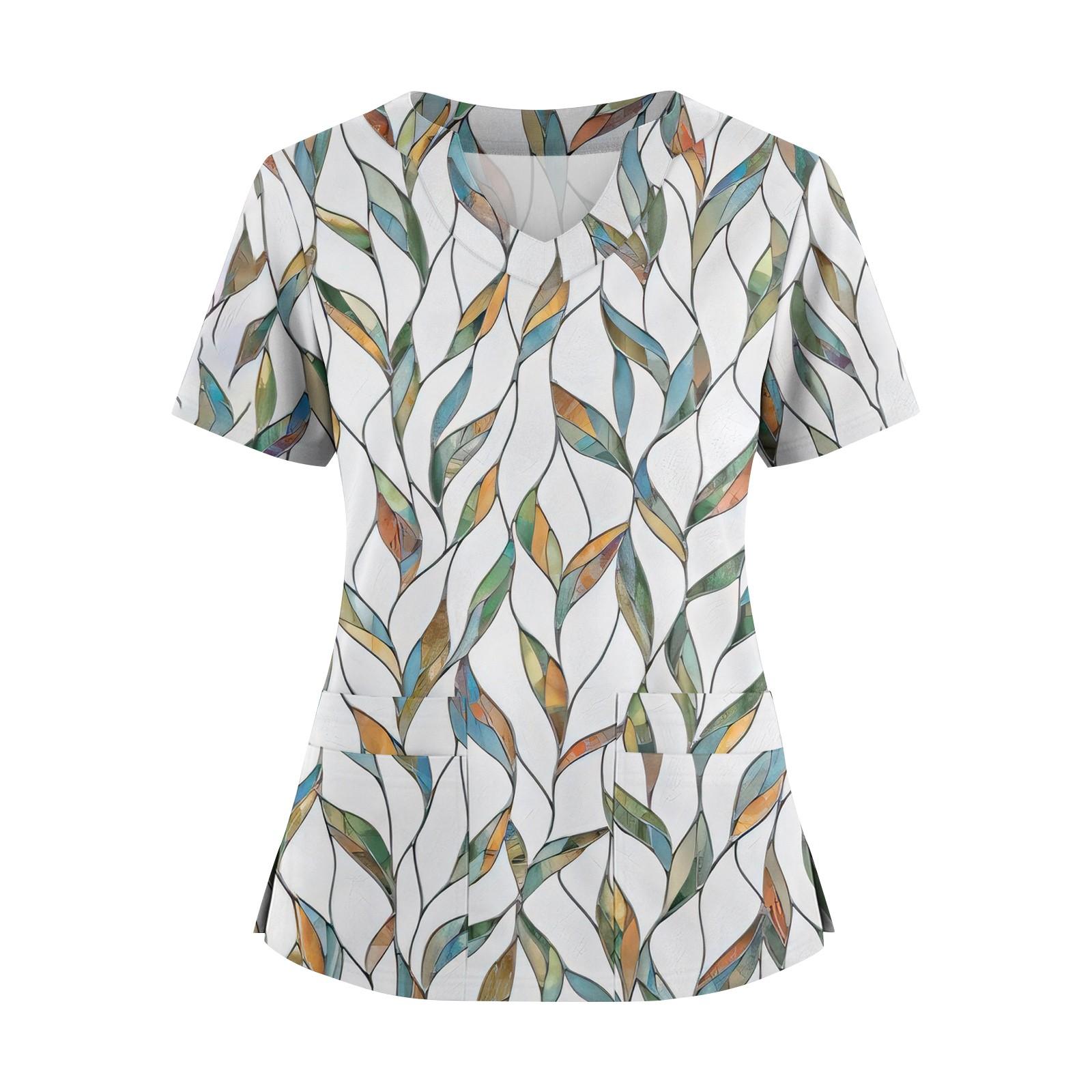 

Женская свободная футболка с коротким рукавом, модным геометрическим принтом растений и цветов, V-образным вырезом, застегивающаяся на пуговицы, с боковым разрезом S