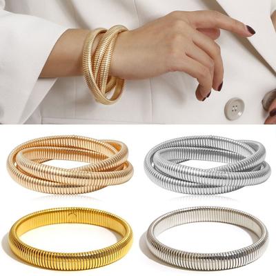 Elastisches Armband aus Edelstahl, langlebig, schlichtes Design, Hip-Hop-Vintage-Armreif, wasserdicht, Spiralarmband im Punk-Stil, für Damen und Mädchen