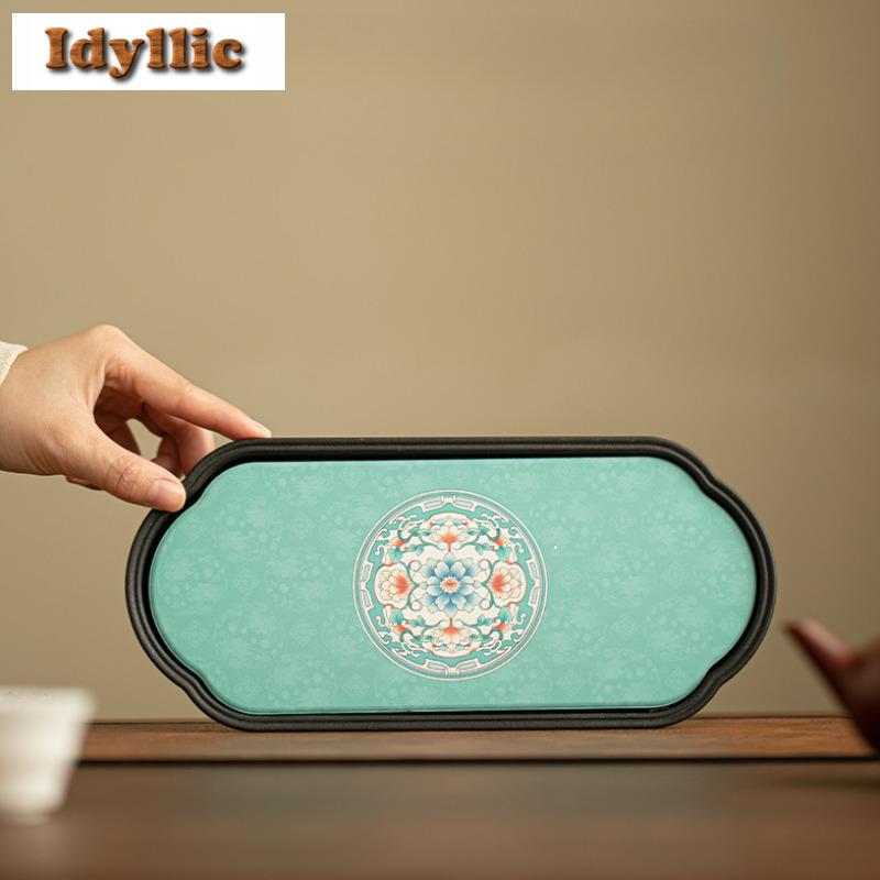 Chinese Style Regiment Flower Tea Tray Cake Rack Coffee Storage Board Decorative Tray Dishes For Serving For Tea Supplies Craft
