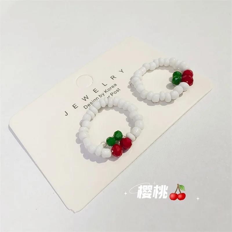 HI MAN 4 Pcs/Set Korean Mixed Handmade Pearl Stone Acrylic Small Round Bead Heart Ring Women Classic Elegant Dating Jewelry