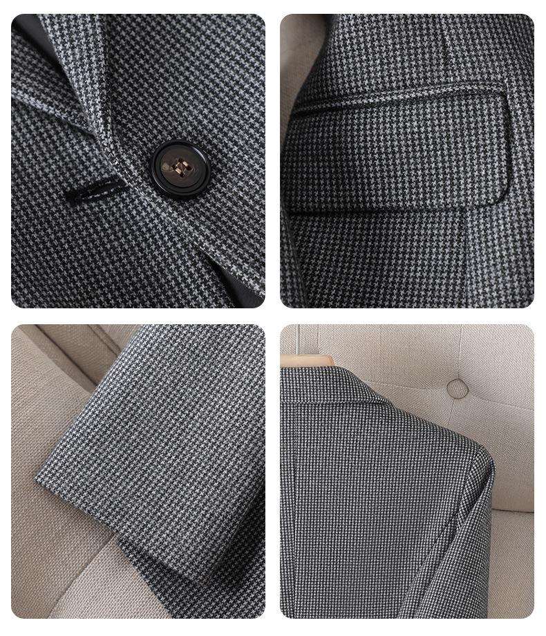 Women's Houndstooth Suit Jacket - Stylish, Versatile, Casual Top for Spring and Autumn