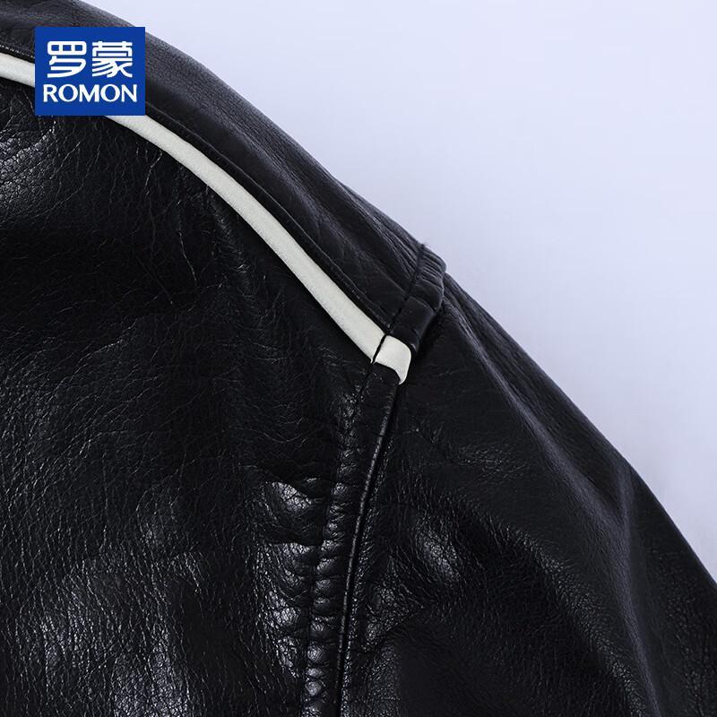 ROMON Men's Genuine Leather Lapel Biker Jacket