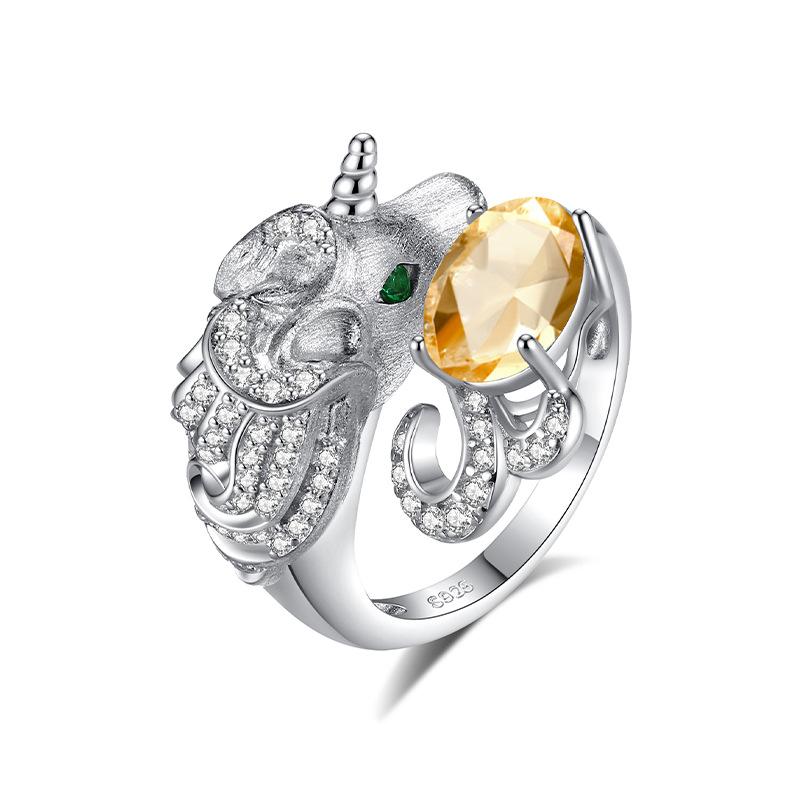 Leichter Luxus gebürstetes Handwerk Einhornring S925 Sterlingsilber eingelegt Topas Peridot Modeschmuck Geschenk