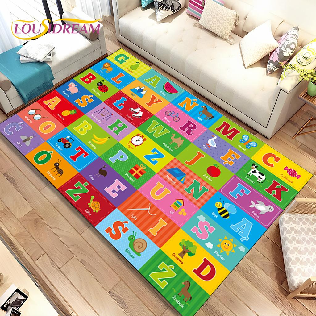 ABC dibujos animados niños sala de juegos alfabeto niños gateando área de educación temprana alfombra, alfombra para sala de estar dormitorio sofá, alfombra antideslizante