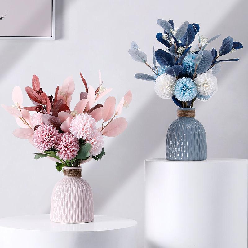 Nordic Ceramic Vase with Hemp Rope – Decorative Bottle for Living Room & Office