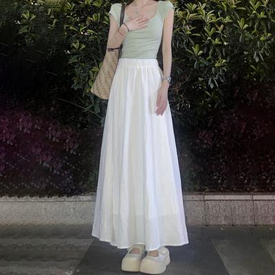 Jupe Midi Blanche taille haute coupe slim style doux Printemps/Été pour Femme - Jupe Mi-longue Féminine Élégante