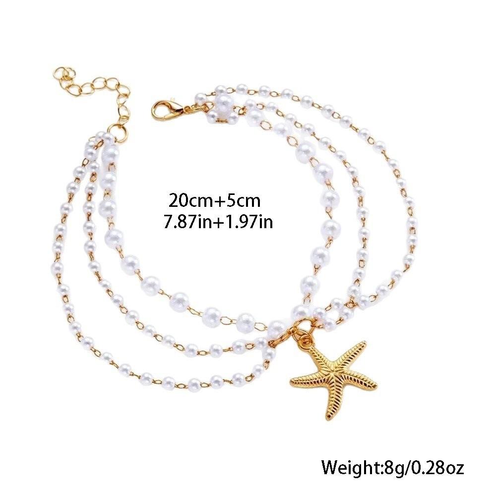 Bohemian Imitation Pearl Anklet Ocean Style Shell Anklet New Starfish Pendant Anklet  Summer